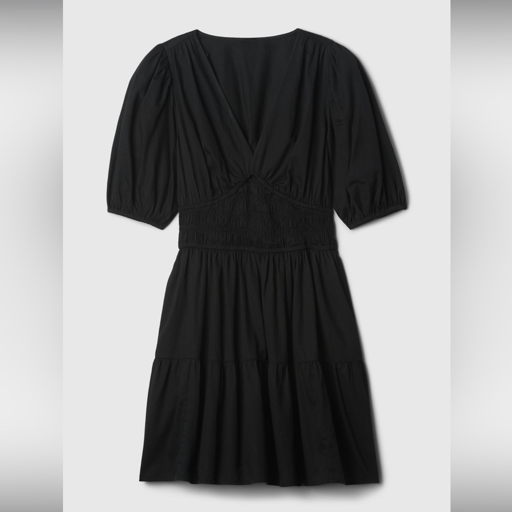NWT - Puff sleeve smocked mini dress; size small; black